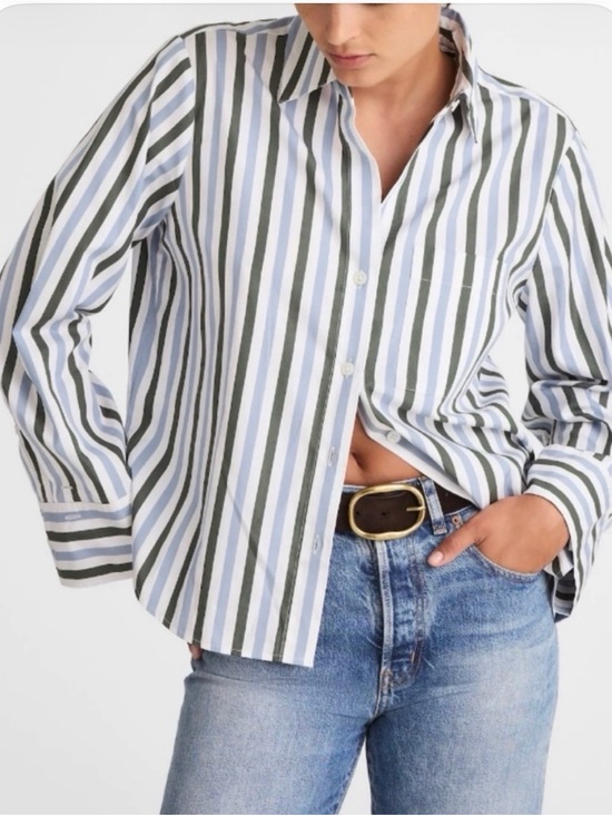 Madewell Tops - Madewell XL Easy Button-Up Shirt Botanical Green Blue White Stripe Like New